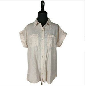 LOGO by Lori Goldstein Sz S Women's Orange Striped Woven Button Down Shirt